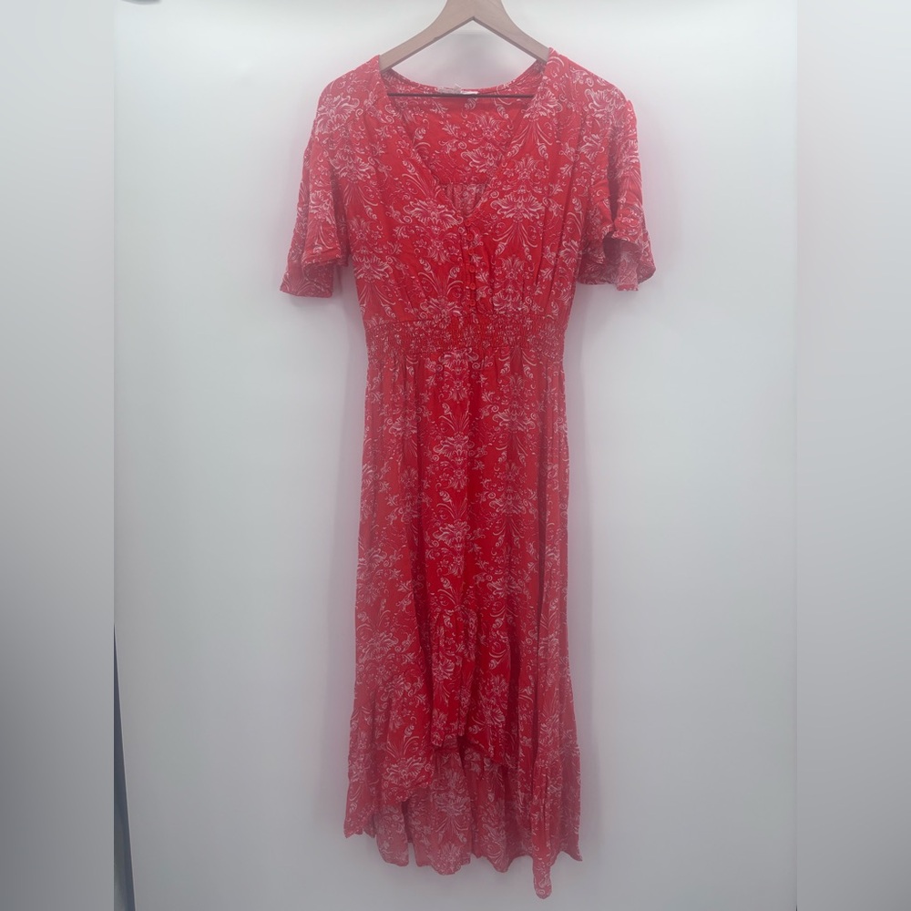 Able the Label Red Floral High Low Maxi Dress size Small